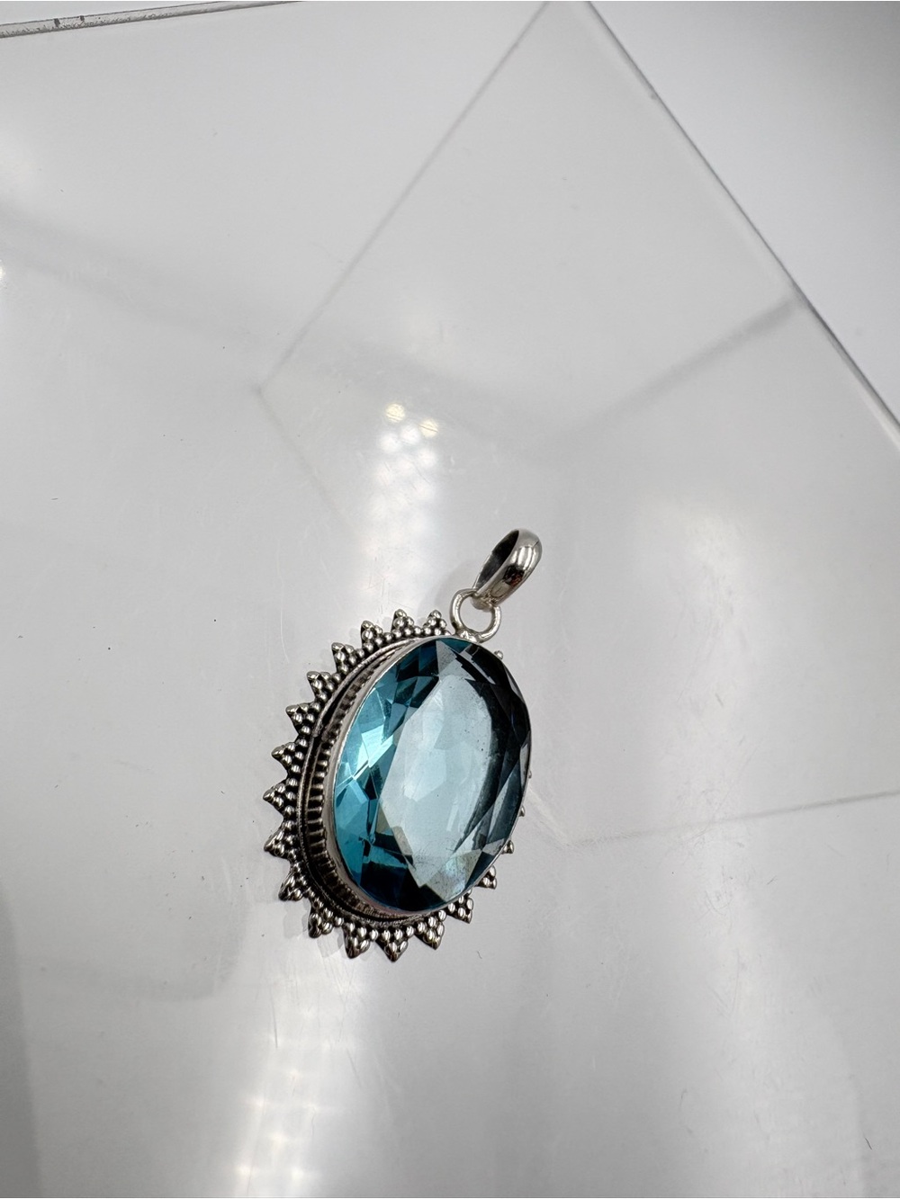 925 Silver 8 Ct Faceted Swiss Blue Topaz Oval Gemstone Pendant (Pendant Only) - Picture 6 of 16